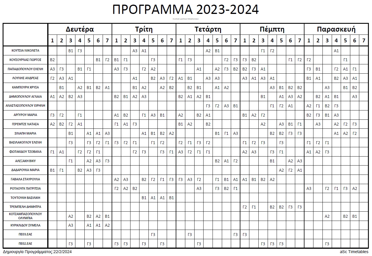 Ωρολόγιο Πρόγραμμα 2023-2024